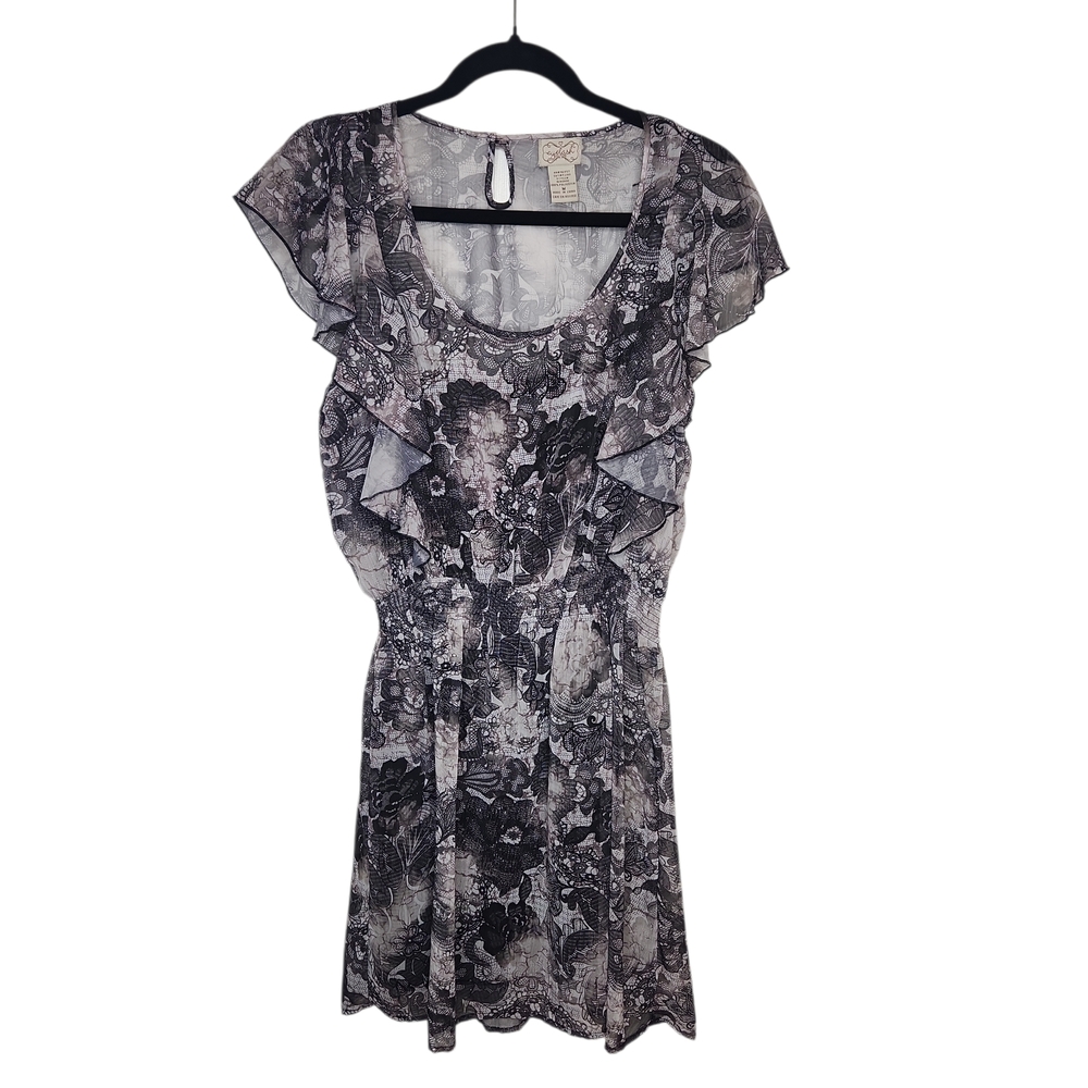 Eyelash Couture Women's Black/White Floral Patterned Tiered Fabric Dress Size M